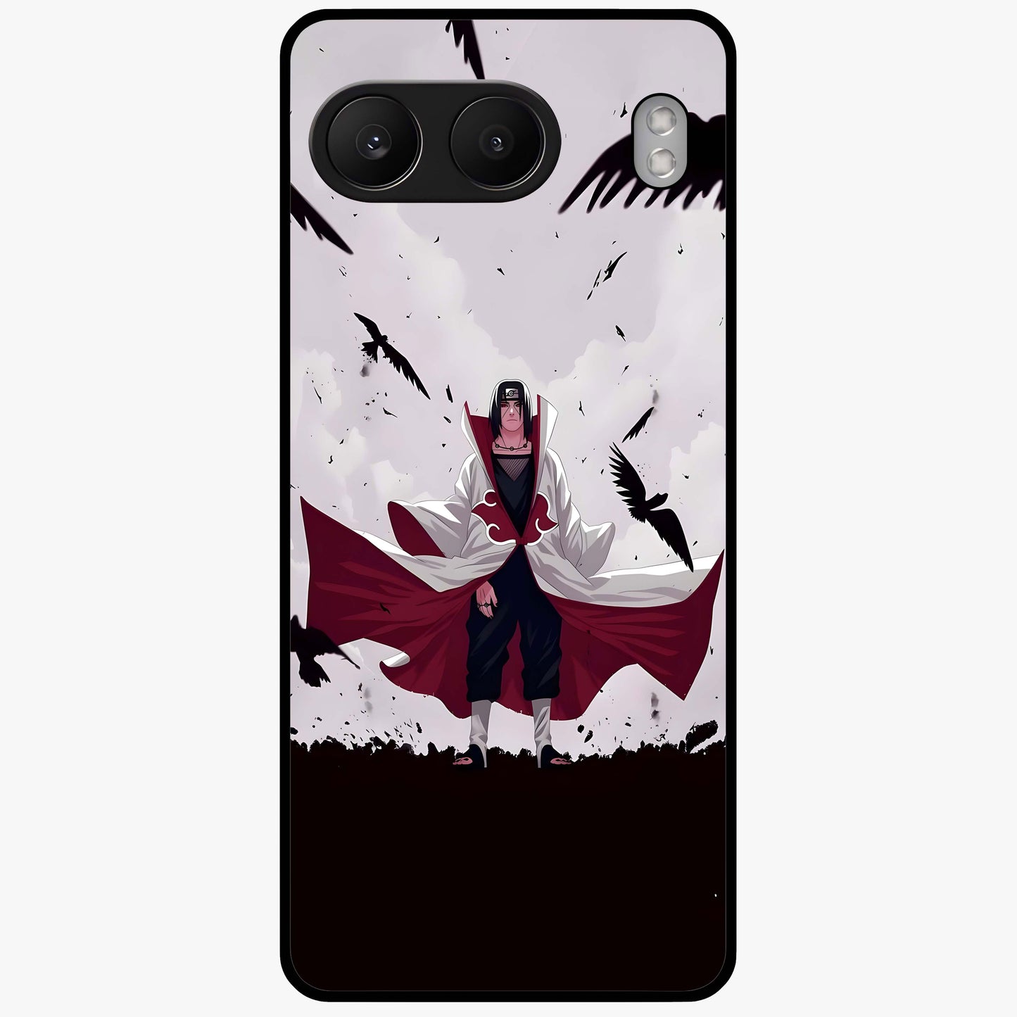Crimson Crow Ascension Glass Case for 1+Nord 4 powerful front view featuring crow artwork with dark crimson background