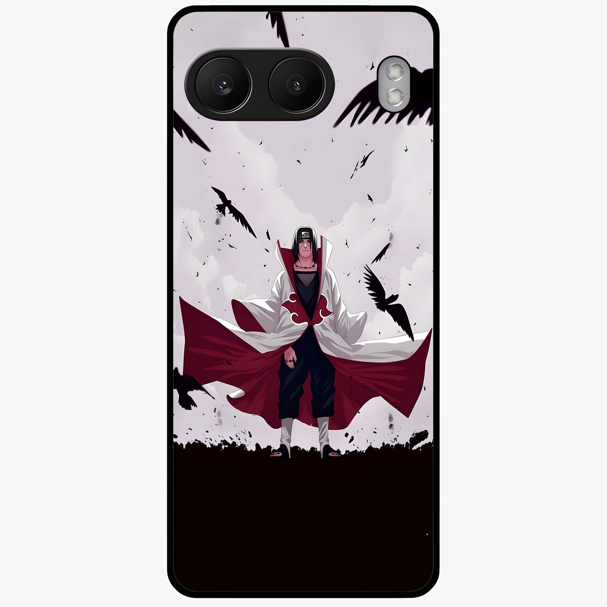 Crimson Crow Ascension Glass Case for 1+Nord 4 powerful front view featuring crow artwork with dark crimson background