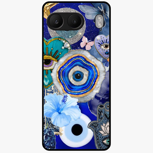 Crimson Evil Eye Charm Glass Case for 1+Nord 4 bold front view featuring protective evil eye artwork in deep red tones
