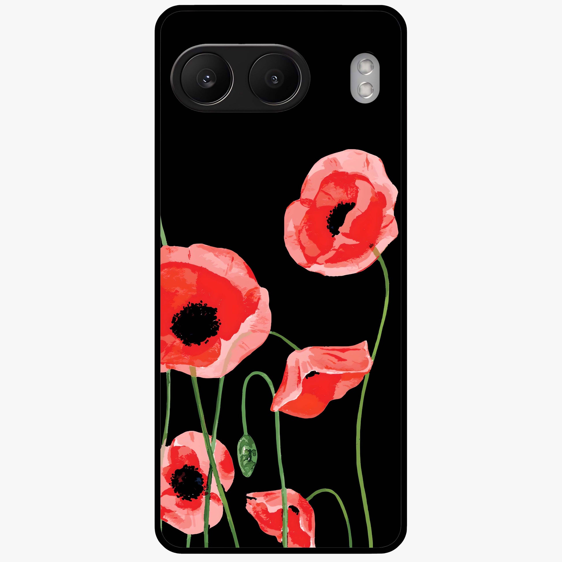 Crimson Garden Dream Glass Case for 1+Nord 4 romantic front view featuring rich red floral garden artwork