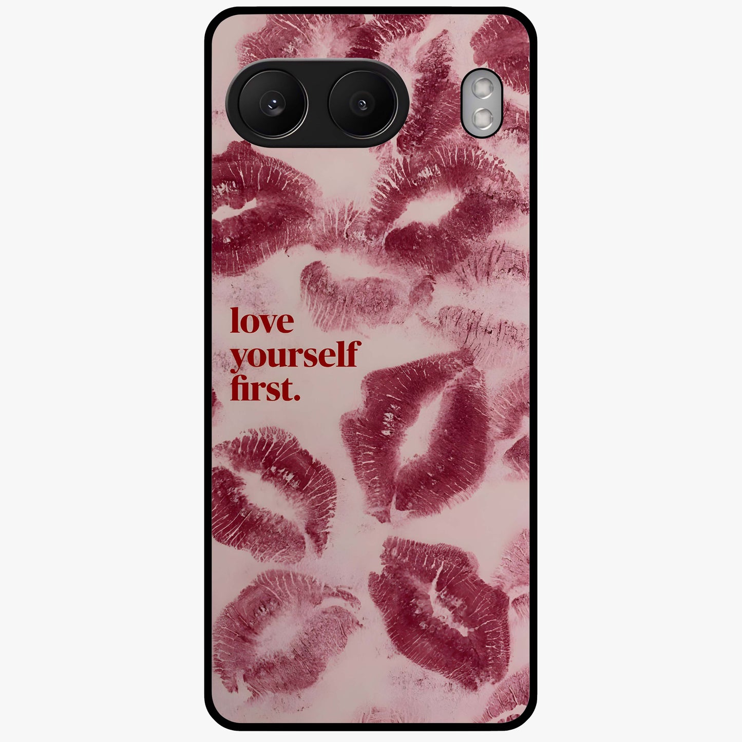 Crimson Kiss Love Glass Case for 1+Nord 4 romantic front view featuring bold crimson love inspired artwork