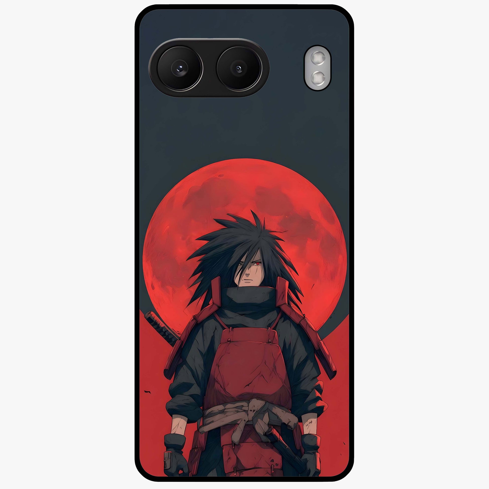 Crimson Moon Warlord Glass Case for 1+Nord 4 dramatic front view featuring warrior themed artwork under crimson moonlight