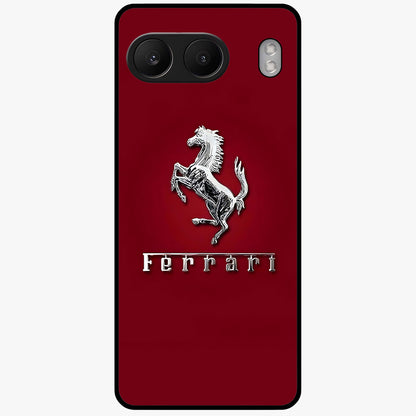 Crimson Stallion Prestige Glass Case for 1+Nord 4 powerful front view featuring majestic stallion artwork in crimson tones