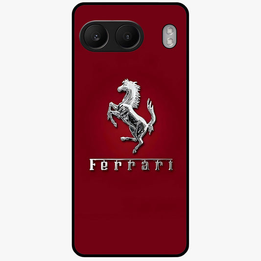 Crimson Stallion Prestige Glass Case for 1+Nord 4 powerful front view featuring majestic stallion artwork in crimson tones