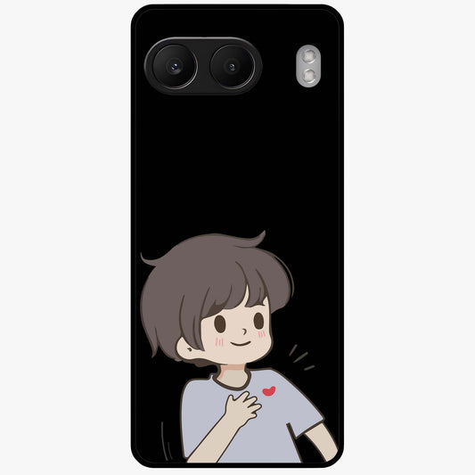Cute Boy Heart Reaction Glass Case for 1+Nord 4 adorable front view featuring playful heart reaction character artwork
