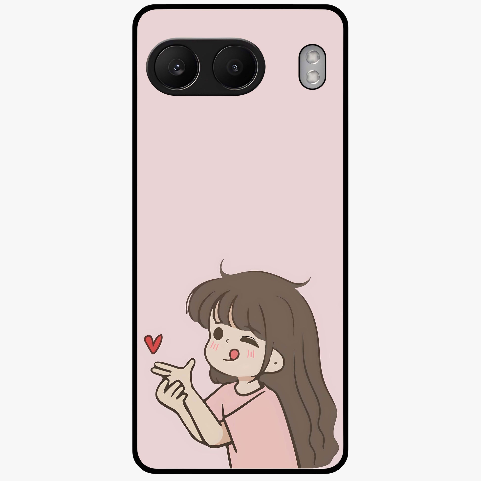 Cute Kiss Heart Glass Case for 1+Nord 4 sweet front view featuring romantic kiss and heart inspired artwork