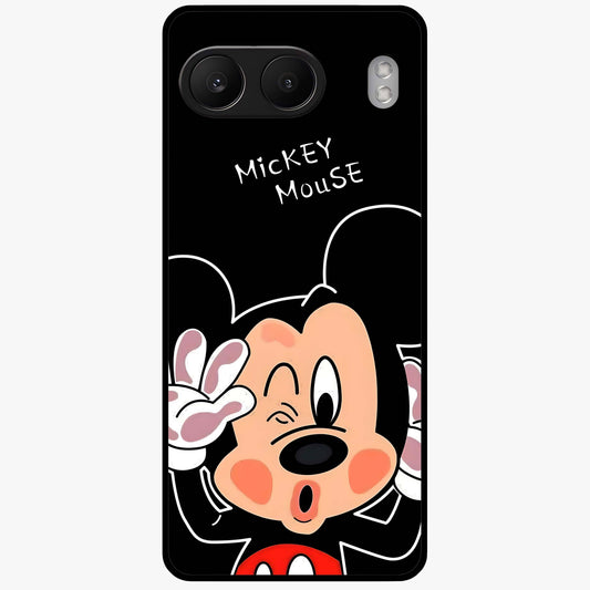 Cute Mickey Love Glass Case for 1+Nord 4 adorable front view featuring playful cartoon love themed artwork