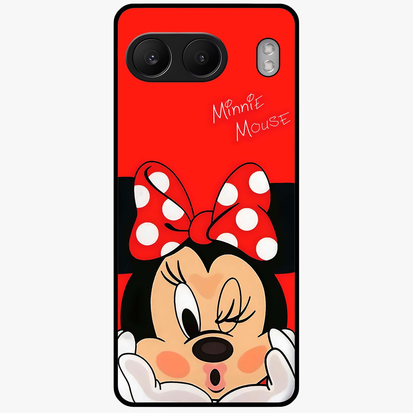 Cute Minnie Love Glass Case for 1+Nord 4 adorable front view featuring playful cartoon love themed artwork