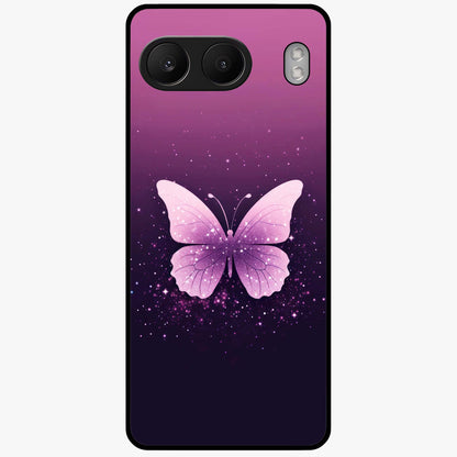 Cute Starry Butterfly Glass Case for 1+Nord 4 dreamy front view featuring butterfly artwork with sparkling star accents