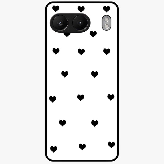 Cute Simple black Hearts Glass Case for 1+Nord 4 powerful front view featuring dark ascension themed artwork
