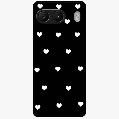 Cute Simple White Hearts Glass Case for 1+Nord 4 powerful front view featuring dark ascension themed artwork