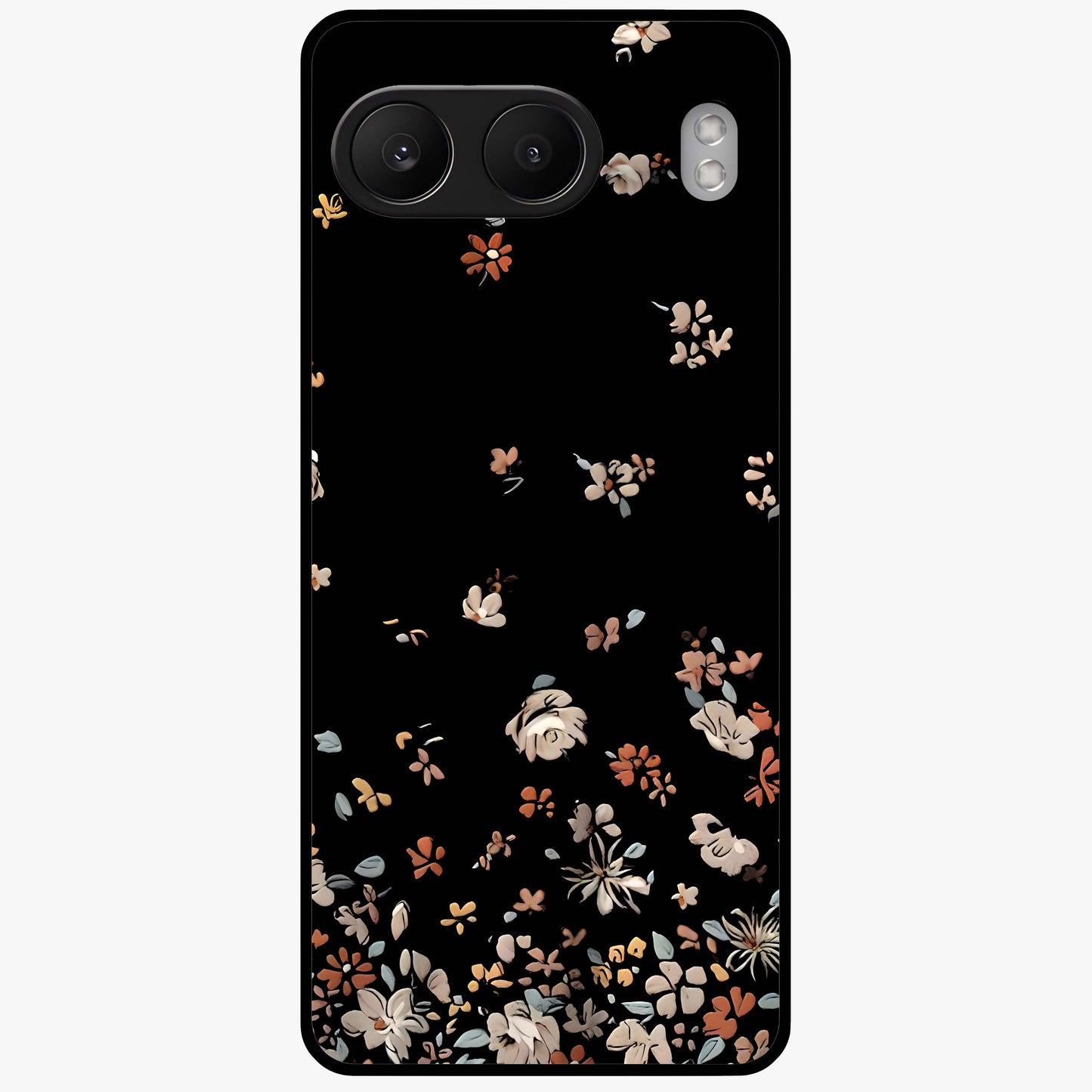 Dark Petal Aesthetic Glass Case for 1+Nord 4 elegant front view featuring moody floral artwork with deep tones