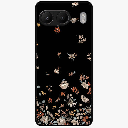 Dark Petal Aesthetic Glass Case for 1+Nord 4 elegant front view featuring moody floral artwork with deep tones
