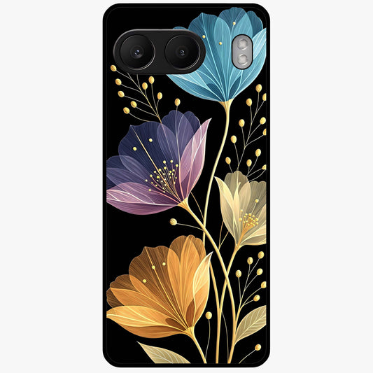 Delicate Multicolor Flowers Glass Case for 1+Nord 4 vibrant front view featuring soft multicolor floral artwork