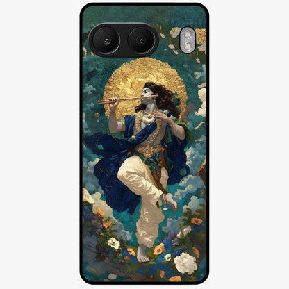 Divine Krishna Art Glass Case for 1+Nord 4 devotional front view featuring detailed Krishna artwork