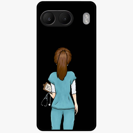 Doctor Pattern Custom Name Glass Case for 1+Nord 4 professional front view featuring medical themed artwork with personalized name design