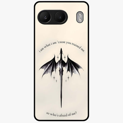 Dragon Quote Art Glass Case for 1+Nord 4 bold front view featuring dragon illustration with motivational quote artwork