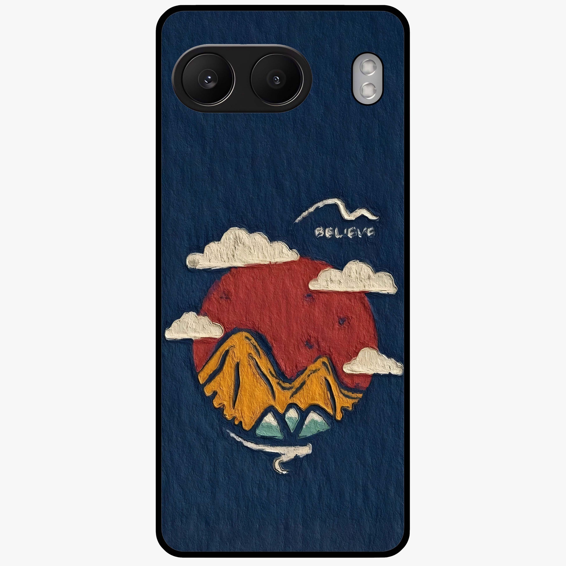 Dream Beyond Mountains Glass Case for 1+Nord 4 scenic front view featuring inspirational mountain landscape artwork