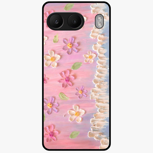 Dreamy Painted Garden Glass Case for 1+Nord 4 artistic front view featuring hand painted floral garden artwork