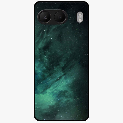 Emerald Green Space Glass Case for 1+Nord 4 vibrant front view featuring deep green cosmic inspired artwork