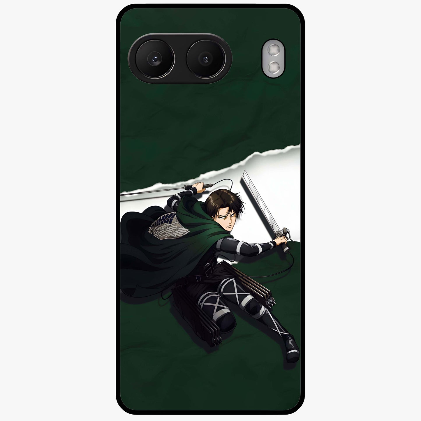 Emerald War Vanguard Glass Case for 1+Nord 4 striking front view featuring warrior inspired artwork in emerald tones