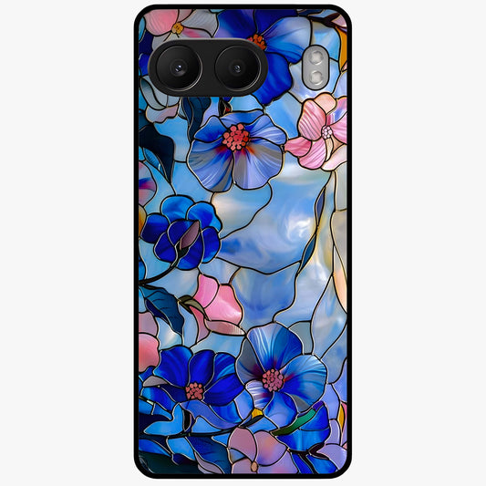 Eternal Floral Stained Glass Case for 1+Nord 4 elegant front view featuring stained glass inspired floral artwork