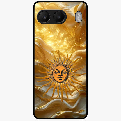 Eternal Golden Glow Glass Case for 1+Nord 4 radiant front view featuring warm golden artistic artwork
