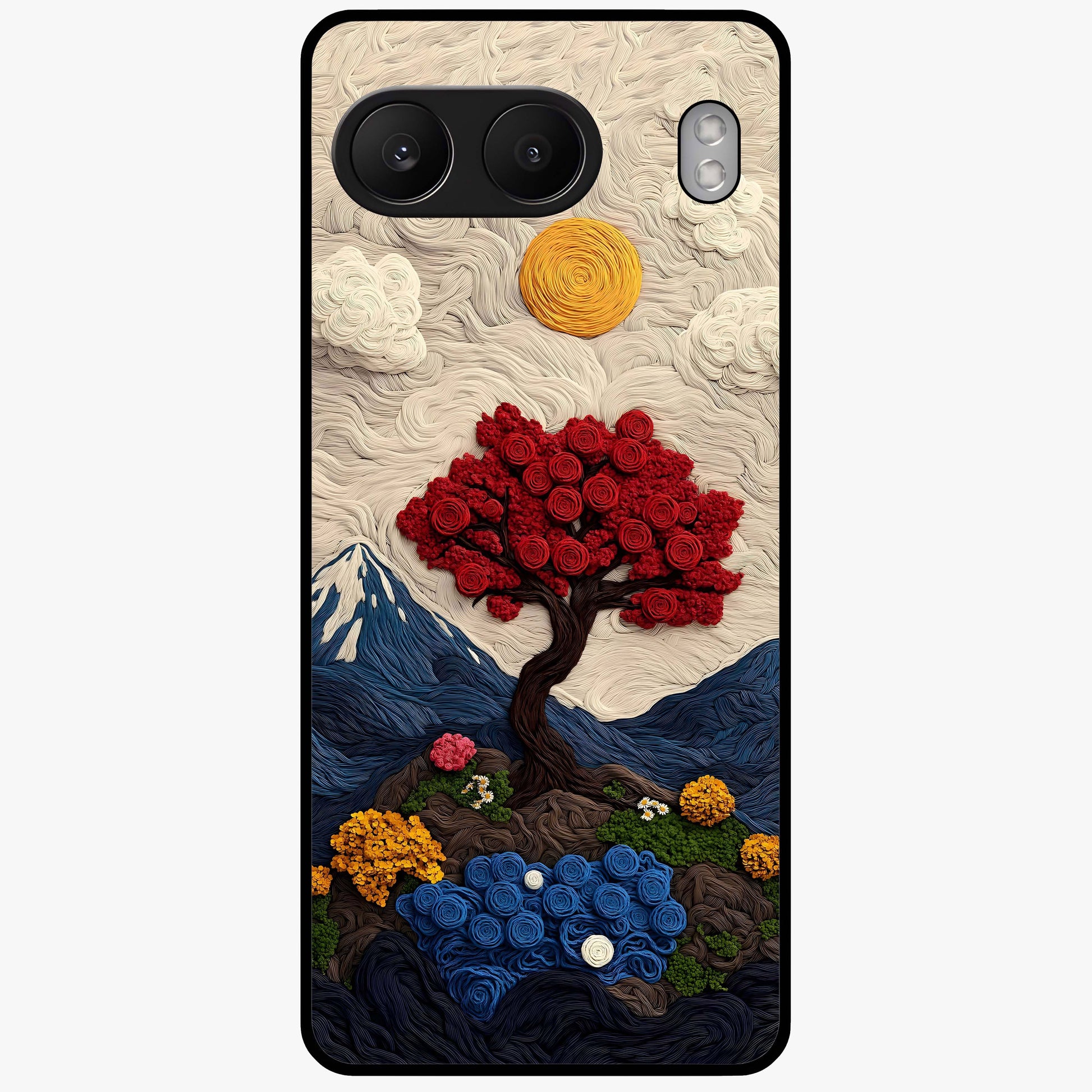 Eternal Nature Tapestry Glass Case for 1+Nord 4 elegant front view featuring intricate nature tapestry artwork
