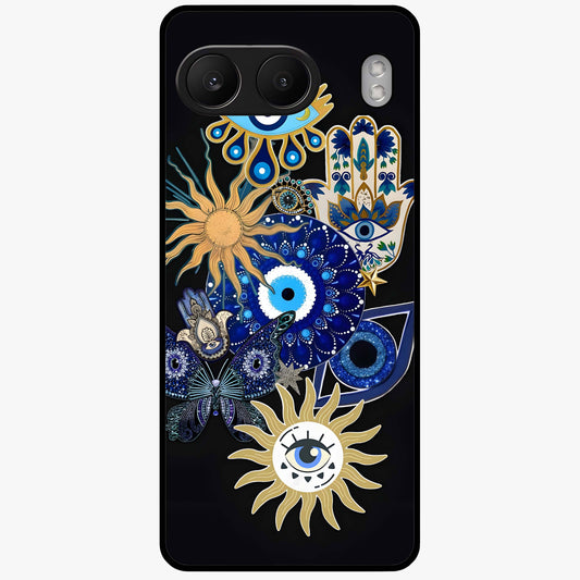 Evil Eye Charm Vibes Glass Case for 1+Nord 4 stylish front view featuring aesthetic evil eye inspired artwork
