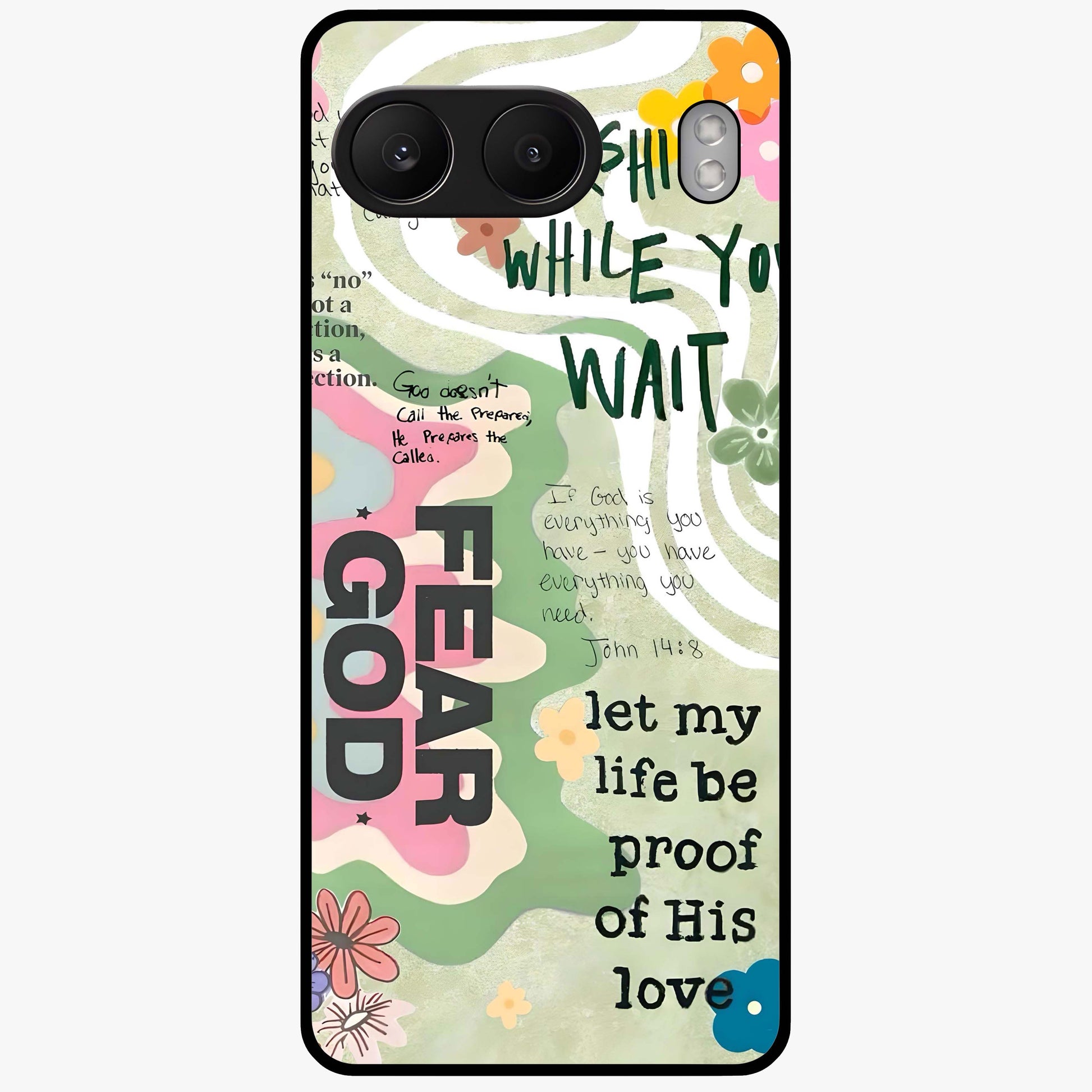 Faith Over Fear Glass Case for 1+Nord 4 inspirational front view featuring bold motivational typography artwork