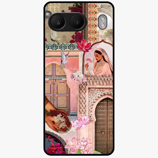 Floral Courtyard Muse Glass Case for 1+Nord 4 elegant front view featuring artistic courtyard floral artwork