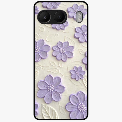 Floral Wall Art With Purple Flowers Glass Case for 1+Nord 4 stylish front view featuring purple floral artwork