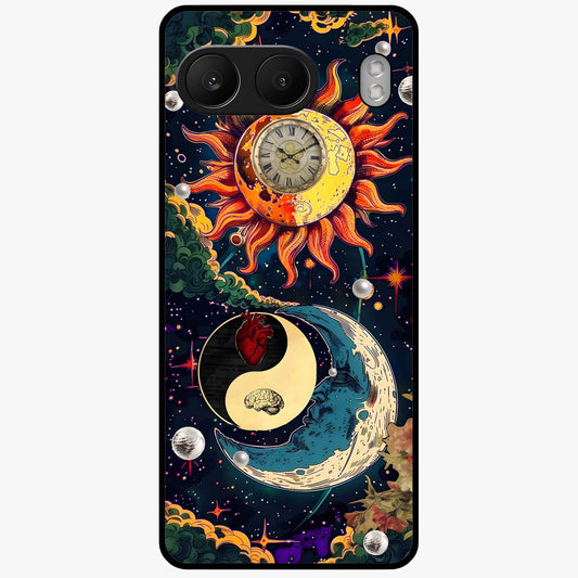 Future Universe Glass Case for 1+Nord 4 futuristic front view featuring cosmic inspired abstract artwork