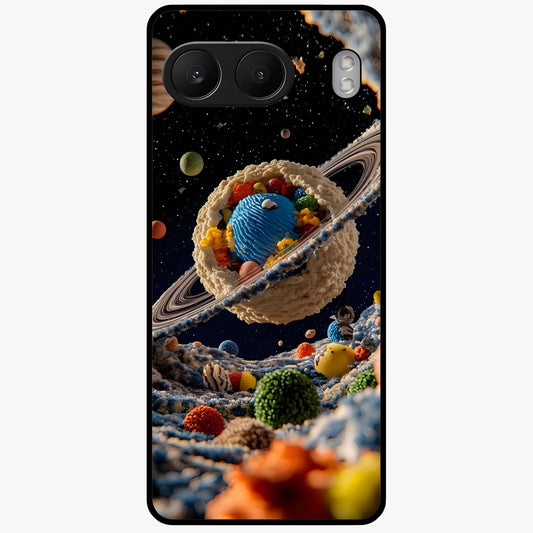 Galactic Dessert Dream Printed Glass Case for 1+Nord 4 playful front view featuring dessert themed artwork with cosmic twist
