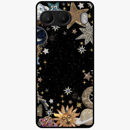 Galactic Jewel Stars Glass Case for 1+Nord 4 elegant front view featuring sparkling jewel inspired star artwork