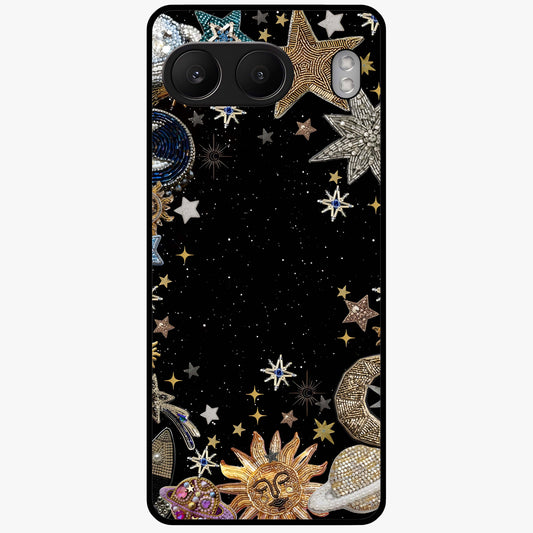 Galactic Jewel Stars Glass Case for 1+Nord 4 elegant front view featuring sparkling jewel inspired star artwork