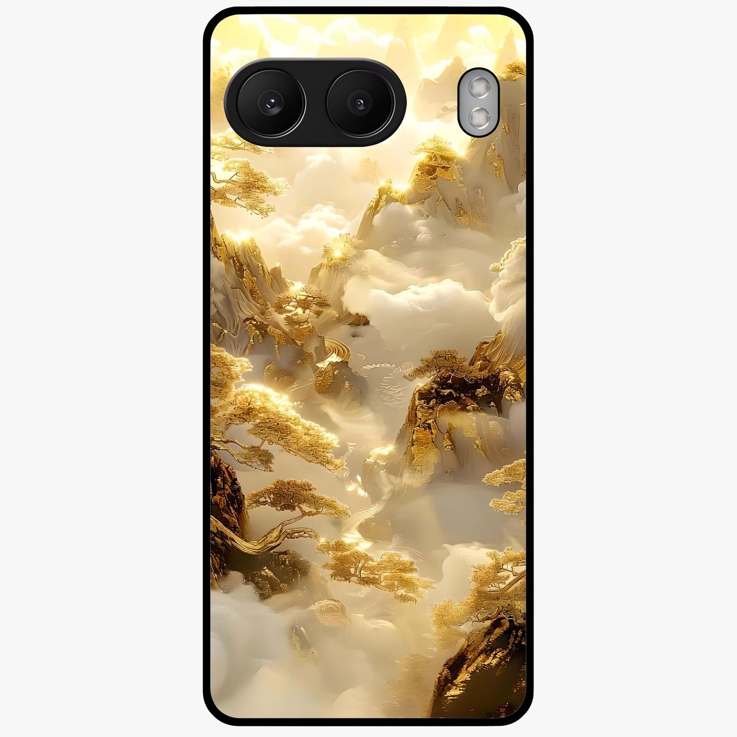 Gates of Illumination Glass Case for 1+Nord 4 dramatic front view featuring glowing gateway inspired artwork