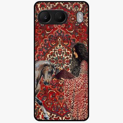 Girl With Horse Glass Case for 1+Nord 4 elegant front view featuring artistic illustration of girl and horse