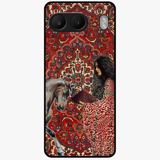 Girl With Horse Glass Case for 1+Nord 4 elegant front view featuring artistic illustration of girl and horse