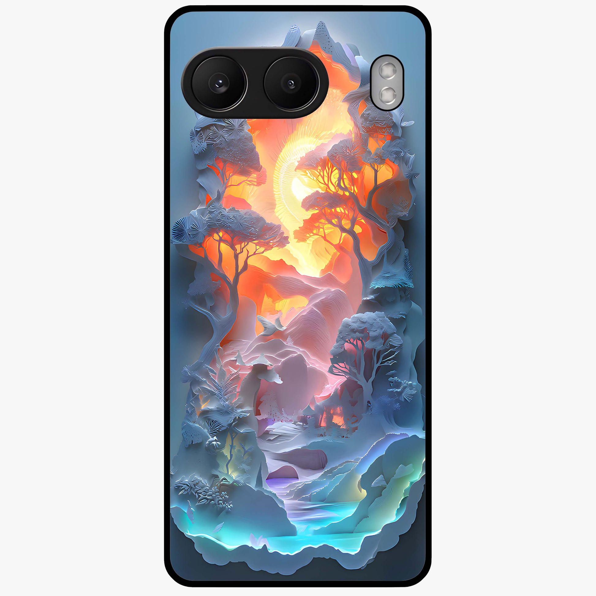 Glow Forest Portal Glass Case for 1+Nord 4 mystical front view featuring glowing forest gateway artwork