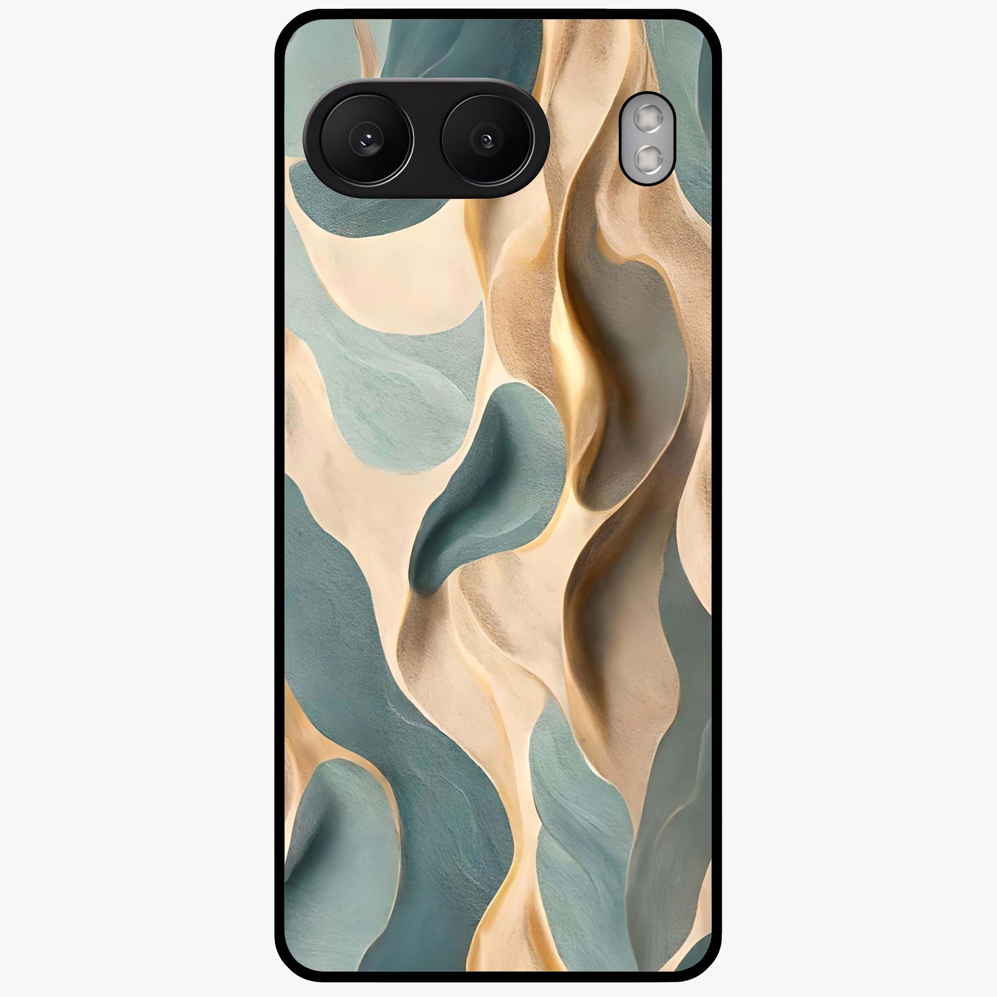 Golden Dune Waves Glass Case for 1+Nord 4 scenic front view featuring flowing desert dune artwork in golden hues