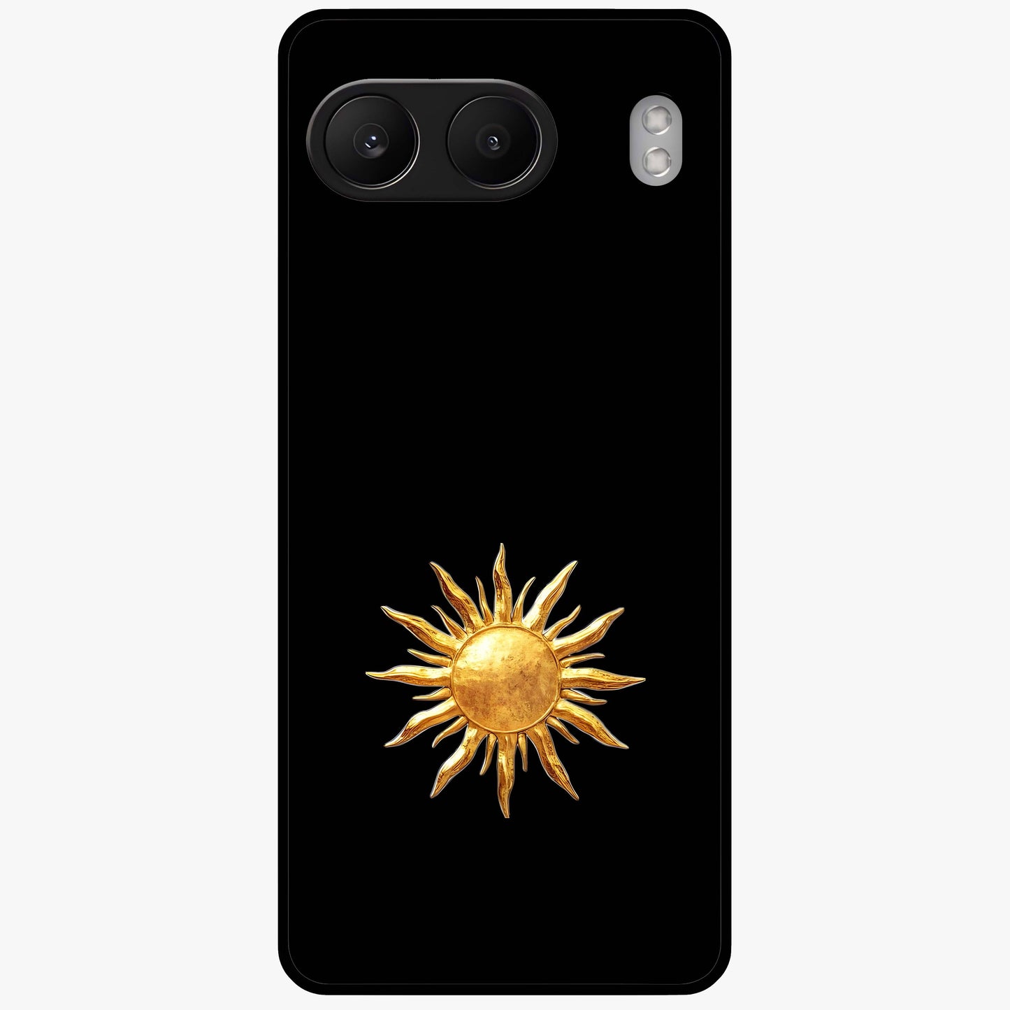 Golden Sun Minimalism Glass Case for 1+Nord 4 clean front view featuring minimalist golden sun artwork