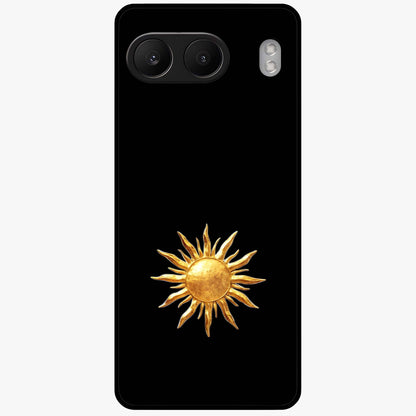 Golden Sun Minimalism Glass Case for 1+Nord 4 clean front view featuring minimalist golden sun artwork