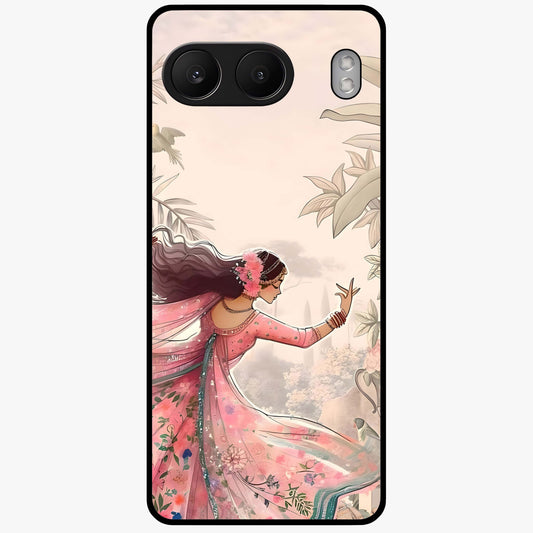 Graceful Garden Rhythm Glass Case for 1+Nord 4 elegant front view featuring flowing floral garden artwork