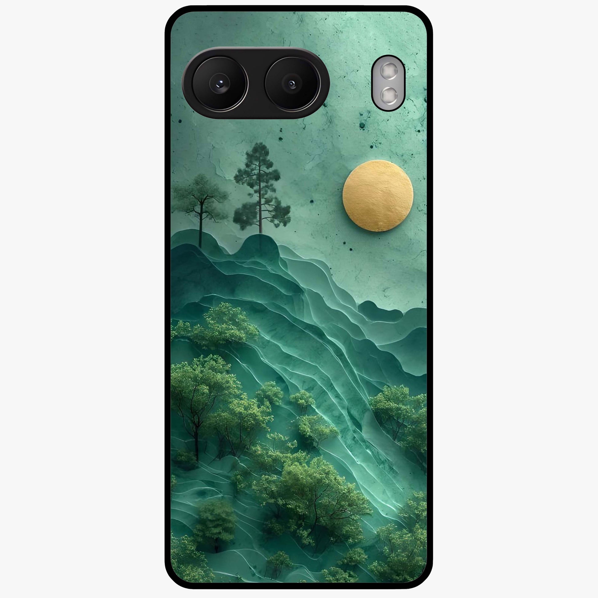 Green Hills With Sun Glass Case for 1+Nord 4 scenic front view featuring rolling hills under warm sunlight