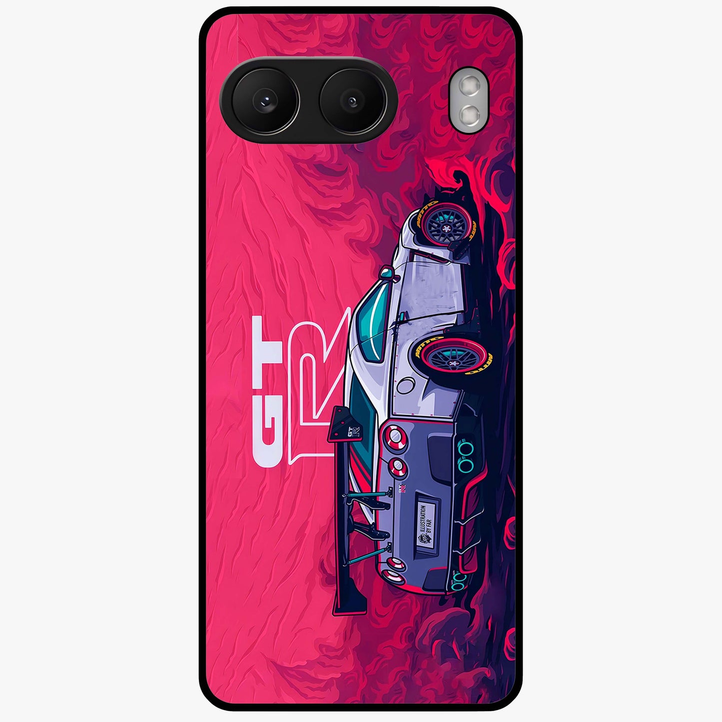 Gt R Car Pattern Glass Case for 1+Nord 4 bold front view featuring performance car inspired pattern artwork