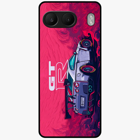 Gt R Car Pattern Glass Case for 1+Nord 4 bold front view featuring performance car inspired pattern artwork