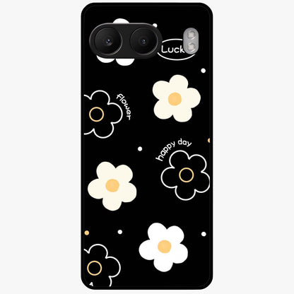 Happy Day Daisy Glass Case for 1+Nord 4 cheerful front view featuring bright daisy floral artwork