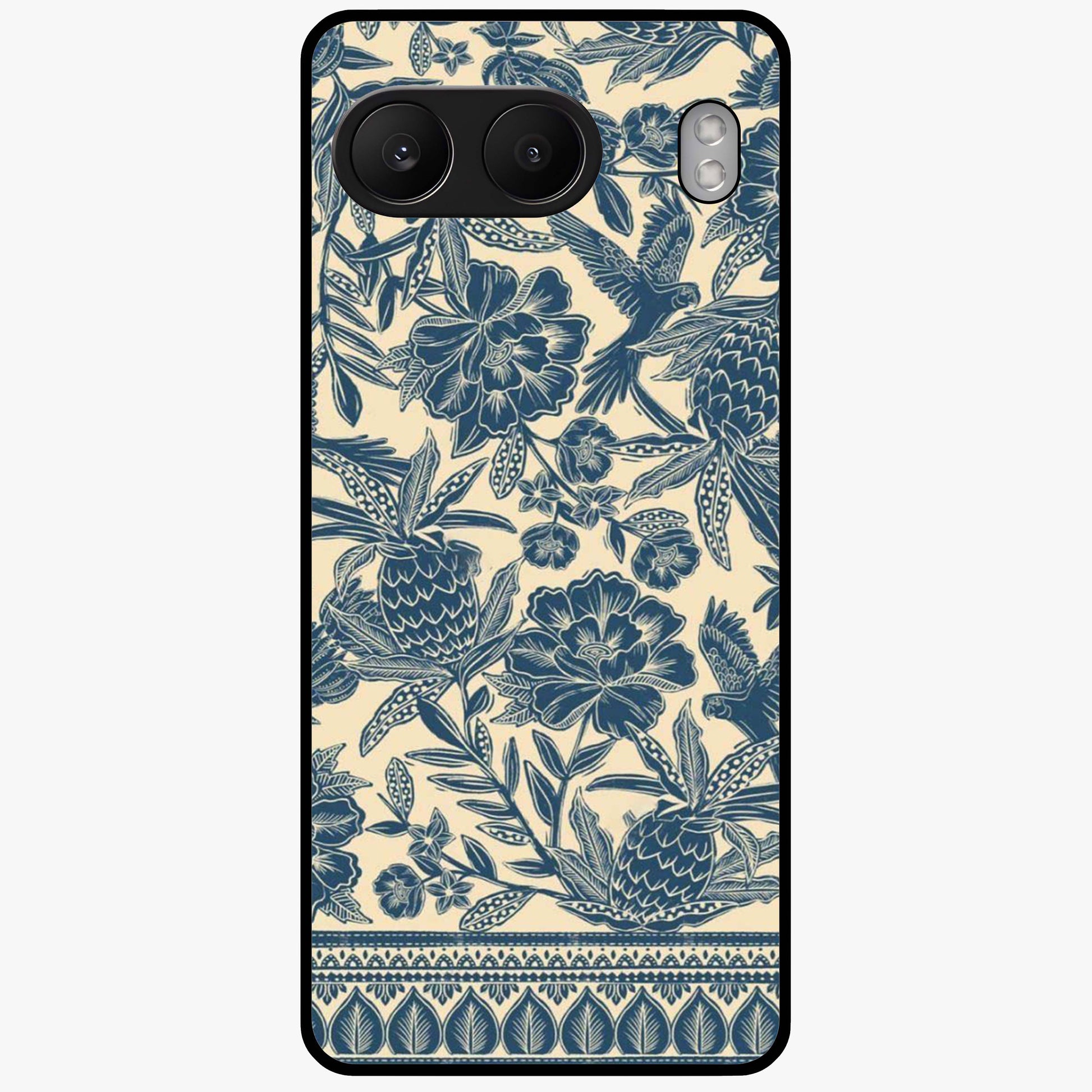 Heirloom Wild Bloom Glass Case for 1+Nord 4 elegant front view featuring vintage inspired wild floral artwork