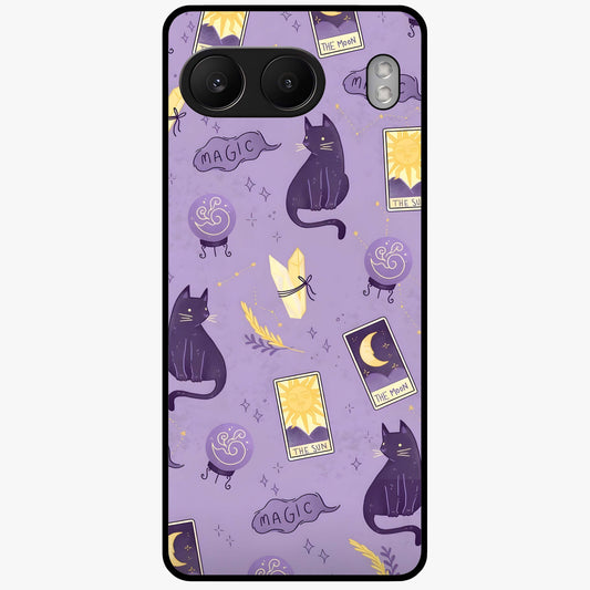 Humble Magic Cats Glass Case for 1+Nord 4 showing full back design in clean flat view with whimsical cat artwork and glossy glass finish.